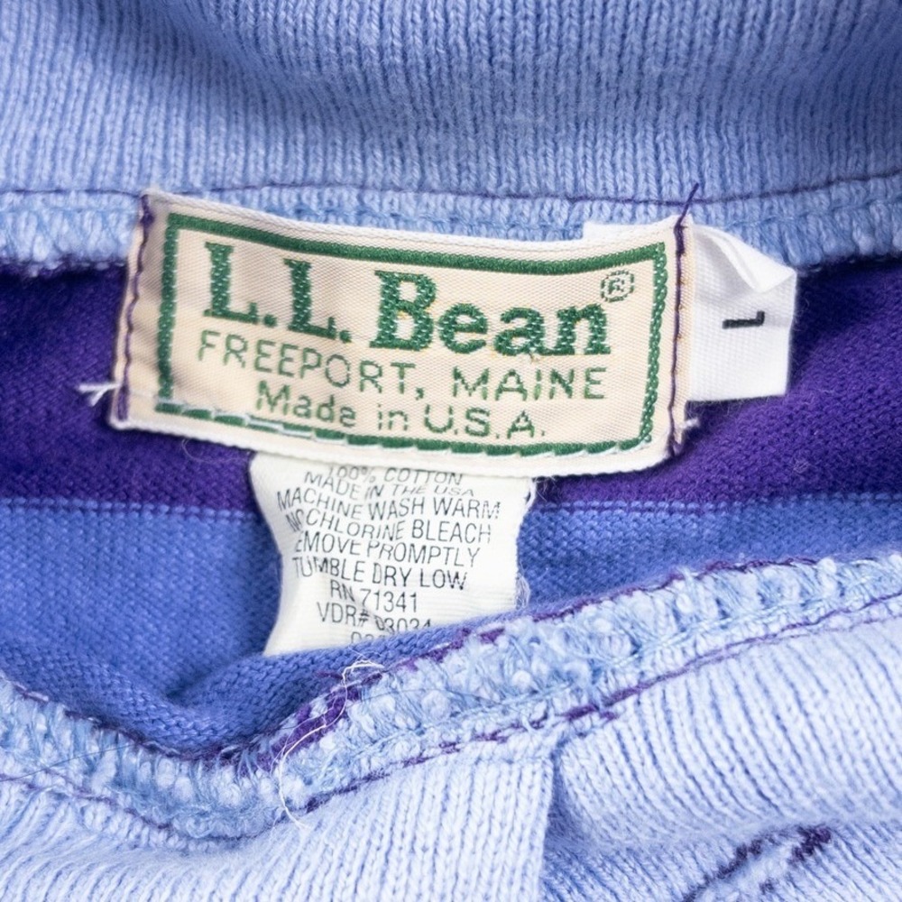 LL Bean Rugby Polo Shirt Mens Large Blue Purple Striped Long Sleeve Vintage USA - Picture 3 of 7